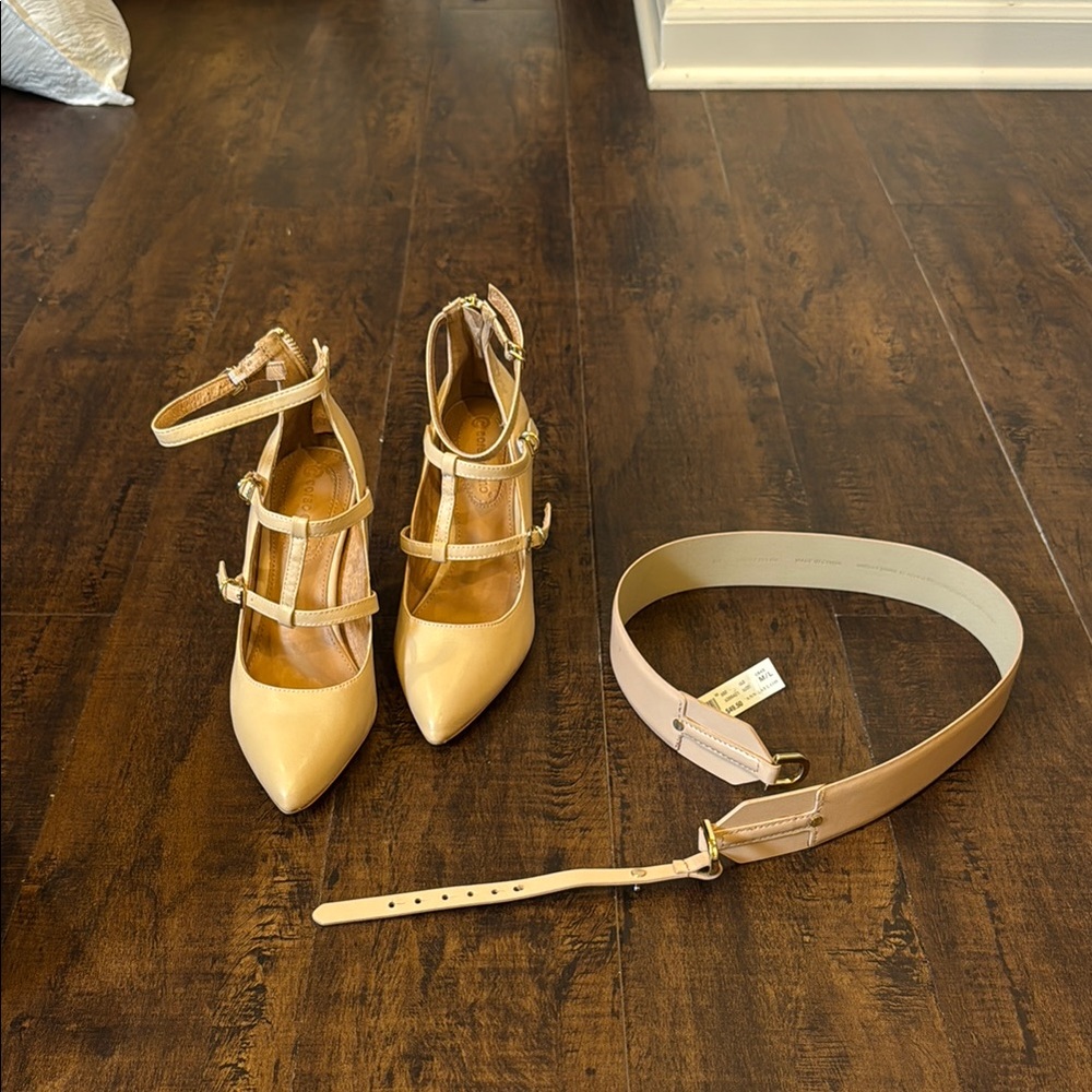 Beige Strappy Heels with Matching Belt